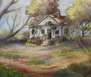 Painting by Karren Case of an old abandoned house